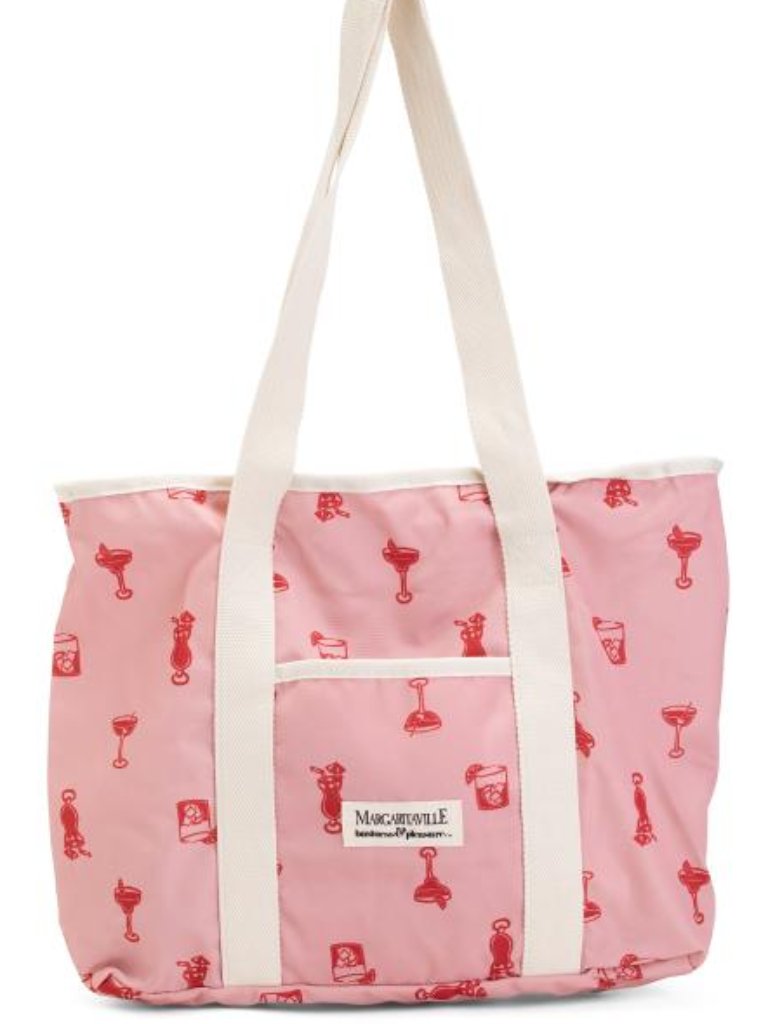 Margaritaville Pink Tote Bag Strawberry Daiquiri Margarita Red Print Design Nwt